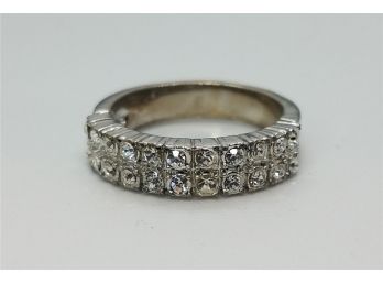 Vintage Silver Tone Ring Size 6 With Sparkling Rhinestones