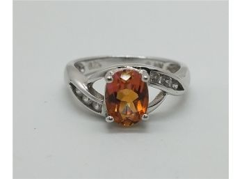 Vintage Size 6 Sterling Silver Ring With A Beautiful Citrine Gemstone