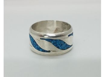 Wonderful Vintage Size 6 Turquoise Ring In Sterling Silver