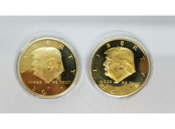 Set Of 2 Brand New 2017 Uncirculated Gold Tone Donald Trump Commemorative Coins