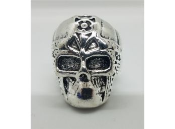 Awesome Size 9 1/2 Impressive Silver Tone Skull Ring