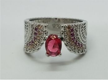 Silver Plated Size 7 Ring With Lovely Pink Glass Stone