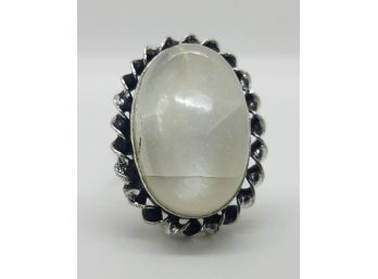 Large Natural Moonstone Ring Size 7 In Silver Plate