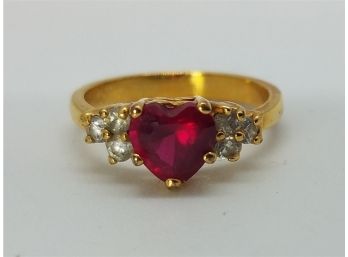 Beautiful Vintage Size 7 Gold Plated Ring With A Wonderful Heart Shaped Tested Spinel Stone
