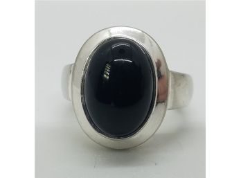 Incredible Vintage Solid Heavy Sterling Silver Ring Size 7 With A Lovely Large Black Tourmaline Gemstone