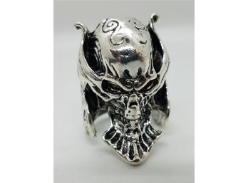 Huge Size 8 Biker Style Silver Tone Skull Ring ~ 1 1/2' Long