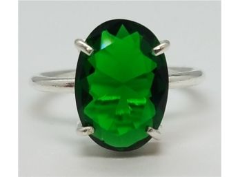 Size 8 1/2 Sterling Silver Ring With A Large Lovely Green Glass Stone