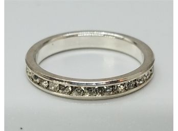 Vintage Silver Tone Ring Size 7 1/2 With Lovely Sparkling Rhinestones All The Way Around