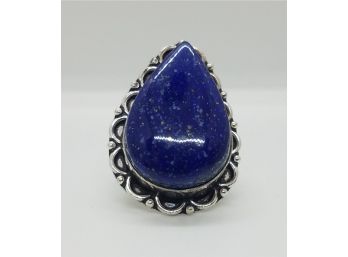 Large Natural Blue Lapis Lazuli Stone Ring Size 7 1/2 In Silver Plate ~ 1 1/8' X 34'