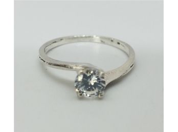 Nice Size 6 1/2 Silver Tone Ring With A Sparkling CZ.