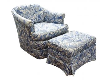 Ethan Allen Swivel Club Chair With Matching Ottoman On Casters