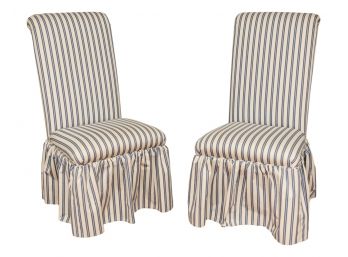 Pair Of Calico Corners Custom Skirted Parson Style Chairs