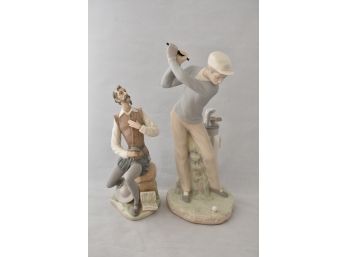 Lladro 'Oration' And 'Golfer Man' (Matte) Figurines No 5357 And 4824 (Imperfect)