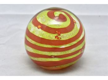 Orange And Green Swirled Signed Paperweight