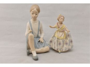Lladro 'Carmencita' And 'Girl Sitting With Flower' Figurines No 5373 And 4596 (Imperfect)