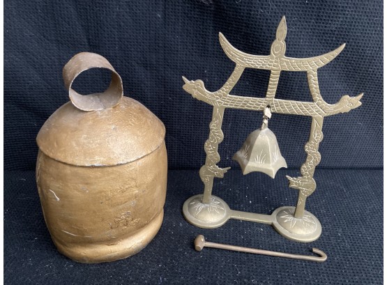Two Old Bells - Cow Bell And Oriental Inspired Bell
