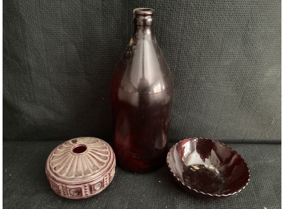Three Red Cranberry Colored Glass Items