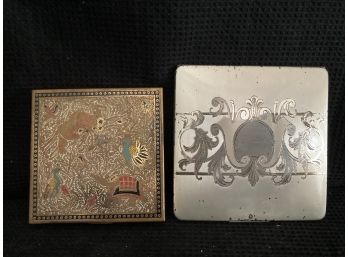 Lot 3 - Square Vintage Make Up Compacts (etched)
