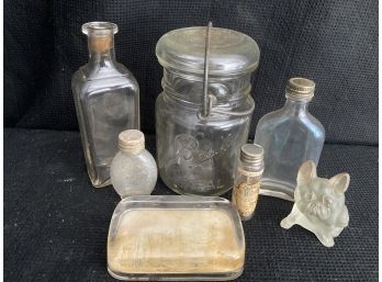 Vintage Glass Bottle And Pieces