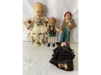 Odd Lot Of Dolls/Figurines One With Inian Dress