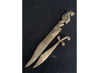 Two Vintage/antique Letter Openers - Dragon And Sword