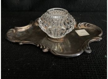 Cut Glass/crystal? Inkwell On Silver Tray