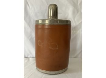 Leather Covered Flask Tin Lined- 10oz Made In Germany  U.S. ZONE