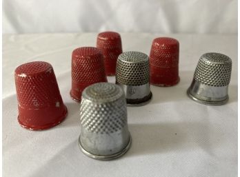 Group Of Vintage Thimbles 4 Red And 3 Silver