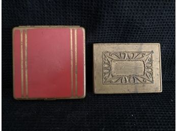 Lot 2 - Rectangular Vintage Make Up Compacts (red And Bronze)