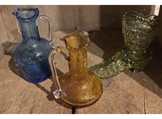 Vintage Small Glass Lot Including Crackle Glass