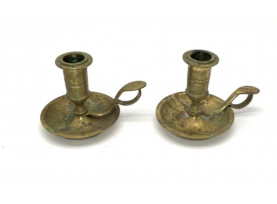Pair Of Brass Chamber Candle Holders