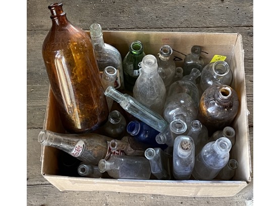 Miscellaneous Box Of Vintage Glass Bottles