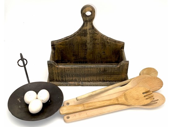 Decorative Item Lot With Wood Cooking Utensils