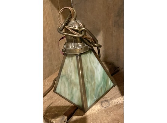 Vintage Arts & Crafts Slag Glass Chandelier Pendant