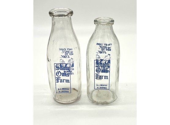 2 Shady Oaks Farm Milk Glass Bottles