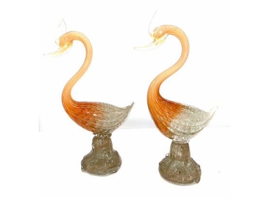 Pair Of Fenton Glass Swan Birds
