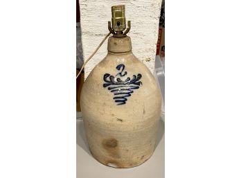 Antique Salt Glazed Early American Stoneware Jug Lamp