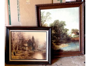 Large Pair Of Framed 1970's Oil Paintings By J. Warley