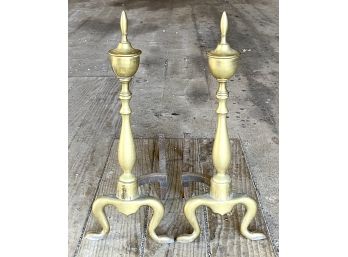 Pair Of Brass Plated Traditional Neo Classical Andirons