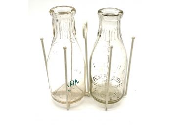 Pair Glass Milk Bottles And Holder