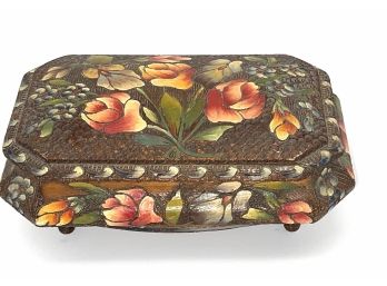Cloisonne Style Painted Floral Wood Box