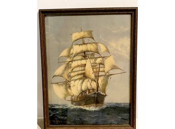 Framed Vintage Ship Print Under Full Sail Daniel Sherrin