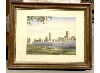 Vintage Boston Charles River Ink And Water Color Davis Gray Print