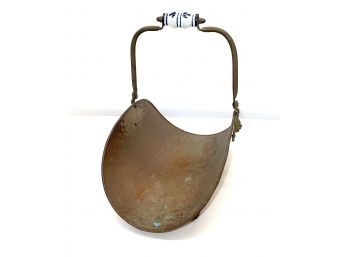 Antique  Petite Copper Brass Coal Bucket With Delft Handle