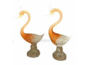 Pair Of Fenton Glass Swan Birds