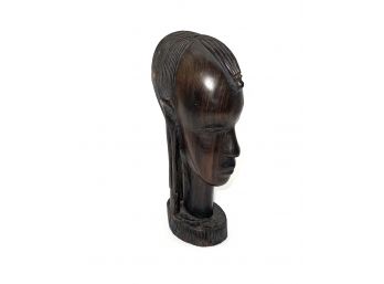 South African Wood Carved African Massai Head Statue