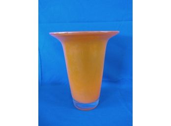 Beautiful Orange Art Glass Vase With Clear Bottom