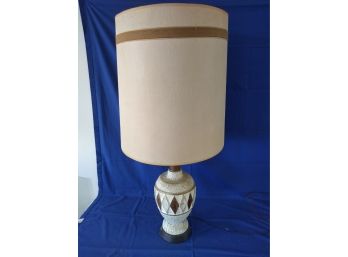 Neutral Tones Mid Century Modern Pottery Lamp - Brown, Gold, And White