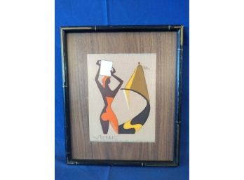 Vintage Virgilio Nabais Made In Brazil Painting On Cloth Mid Century Modern
