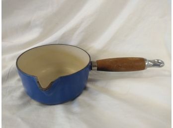 Blue Le Cruset Cast Iron Enameled Sauce Pan With Spout